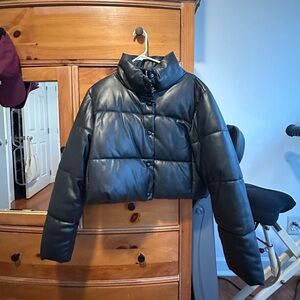 Like-new cropped faux leather puffer from Mango